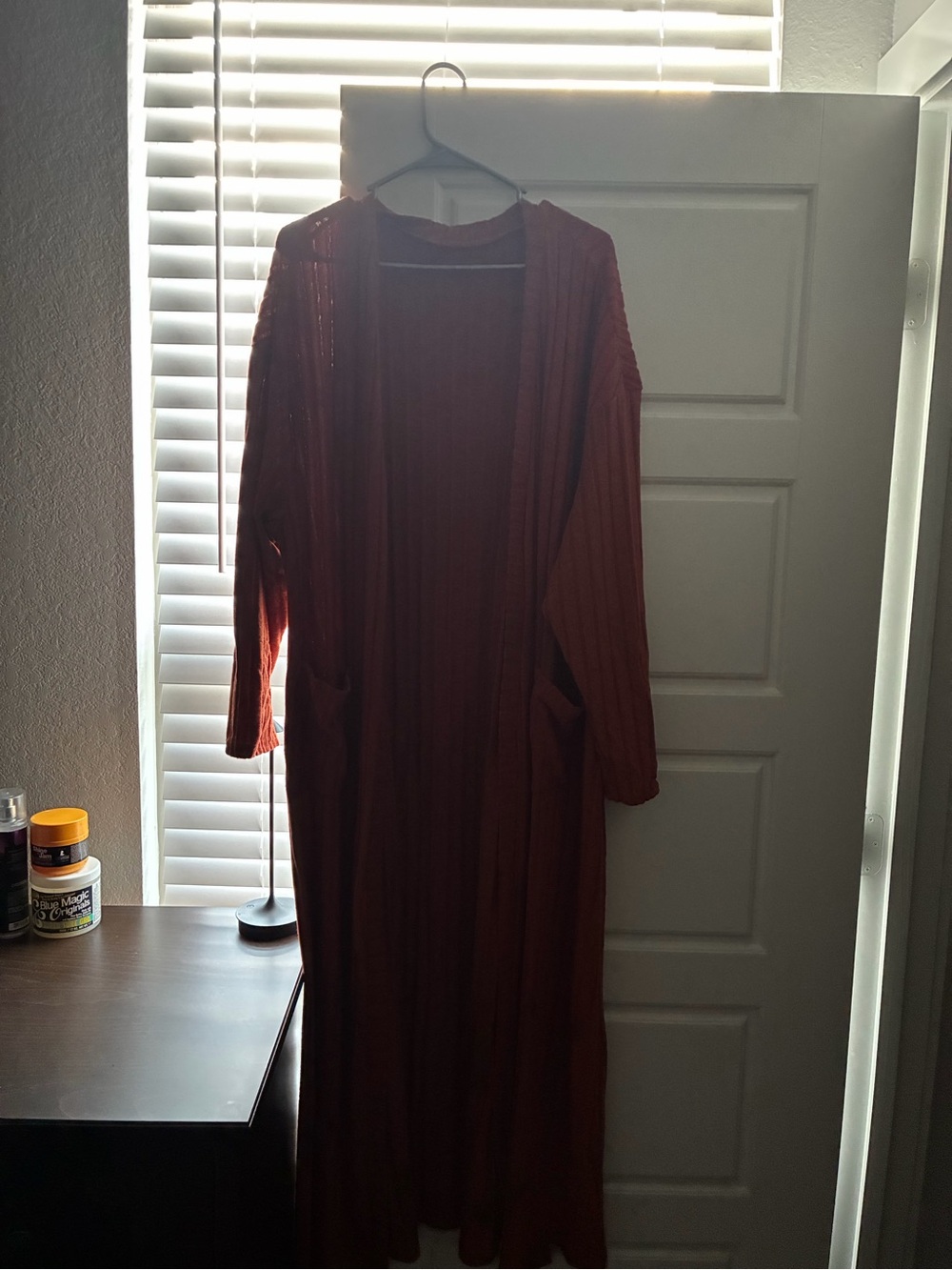 SHEIN Long Open-Front Ribbed Cardigan Coatigan - Brick Red 3XL